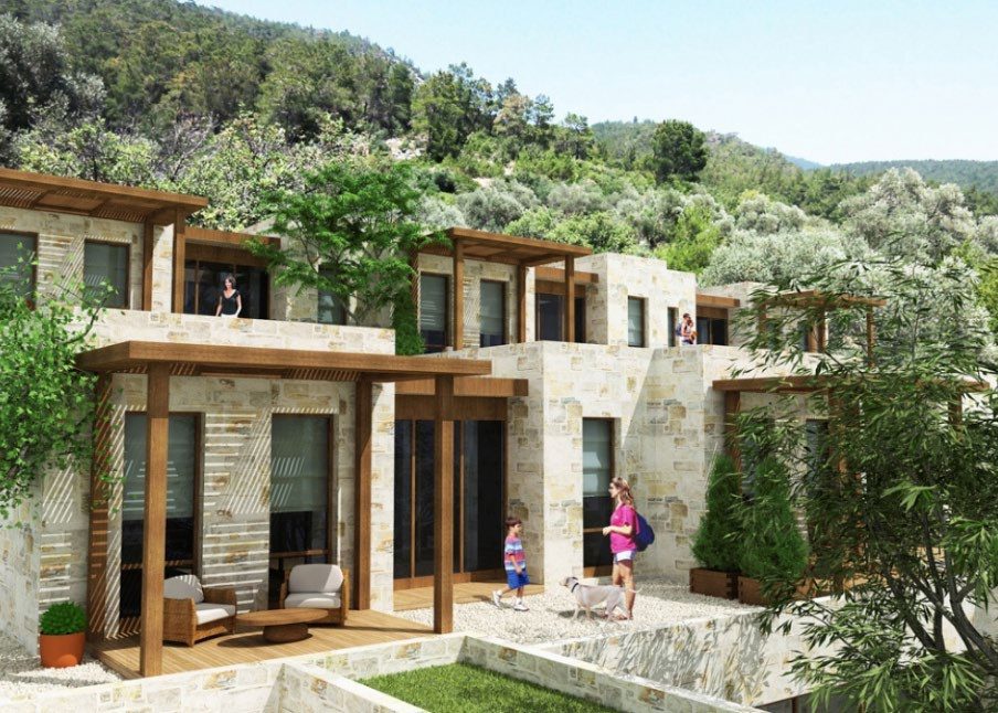 Stone houses with timber pergolas