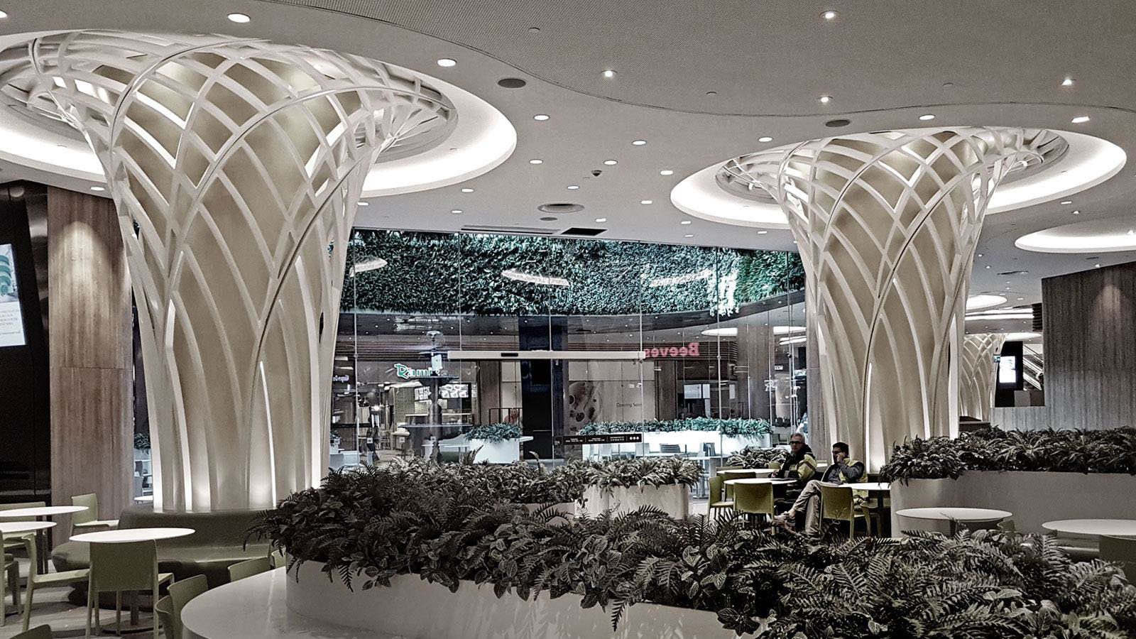 Mall interior — tree columns