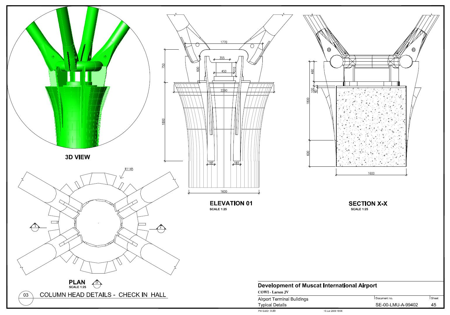 Column head details — check-in hall